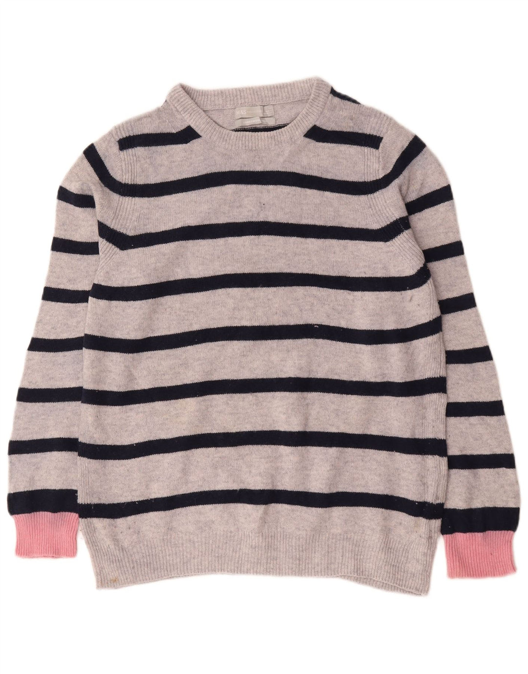 Marks & Spencer Womens Crew Neck Jumper Sweater UK 16 Large Grey Striped