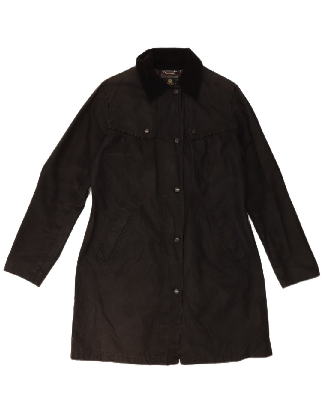 BARBOUR Womens Oversized Waxed Cotton Overcoat UK 10 Small Black Cotton