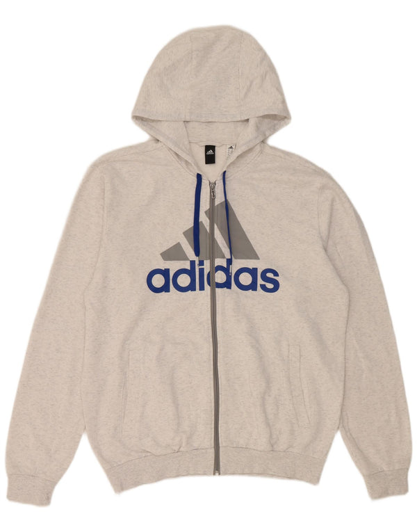 Adidas Mens Graphic Zip Hoodie Sweater Medium Off White Flecked