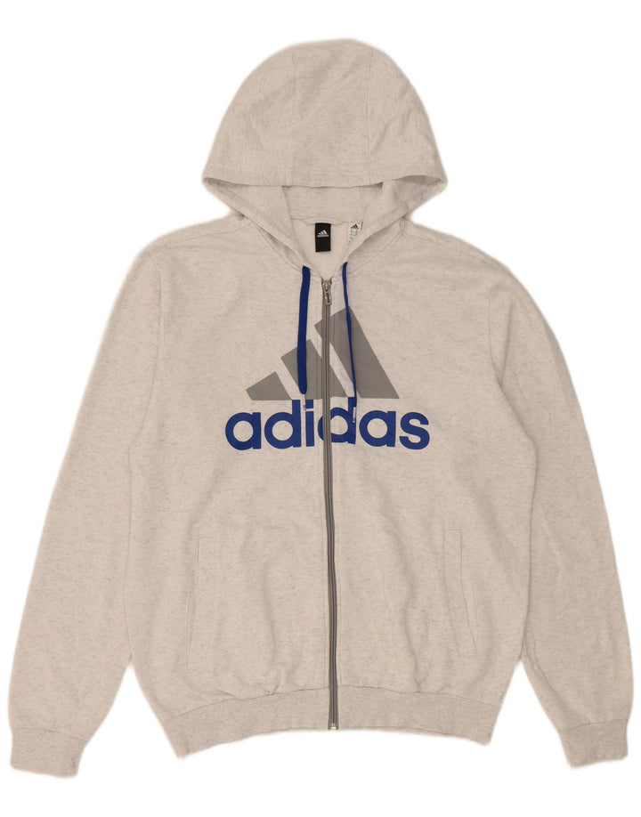 Adidas Mens Graphic Zip Hoodie Sweater Medium Off White Flecked