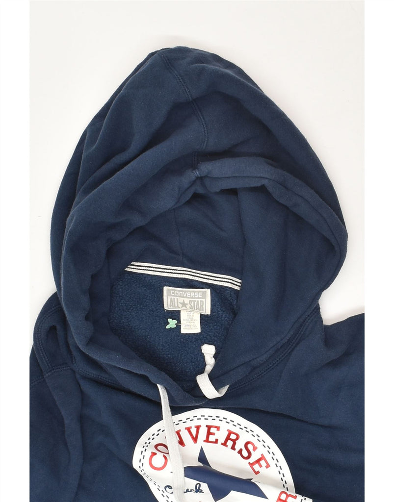 CONVERSE Womens Graphic Hoodie Jumper UK 14 Medium Navy Blue Cotton | Vintage Converse | Thrift | Second-Hand Converse | Used Clothing | Messina Hembry 