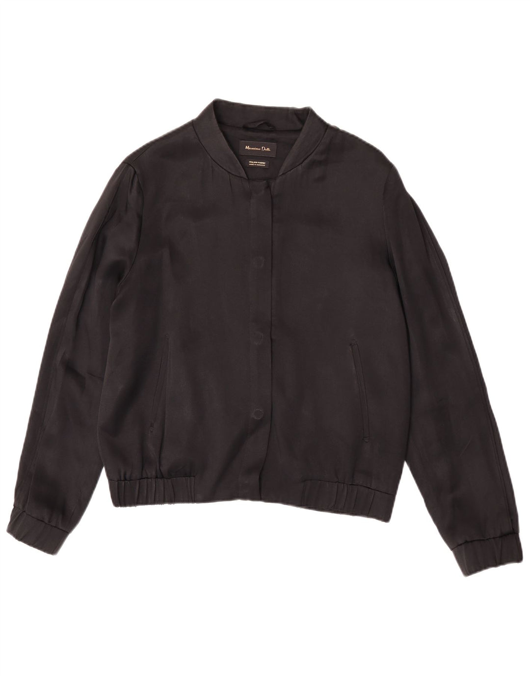 Massimo Dutti Womens Bomber Jacket UK 38 Medium Black Acetate