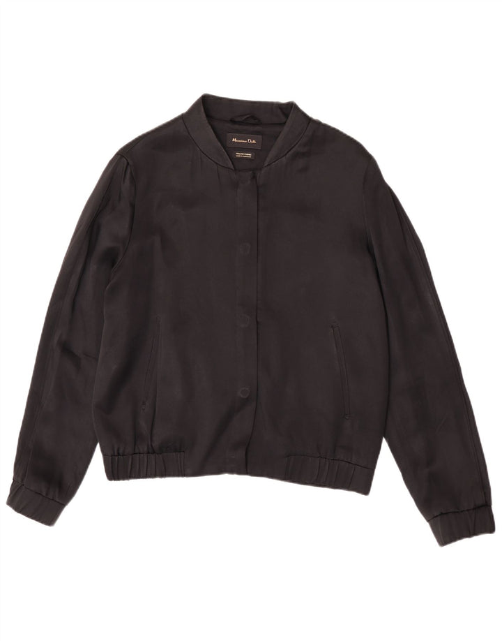 Massimo Dutti Womens Bomber Jacket UK 38 Medium Black Acetate