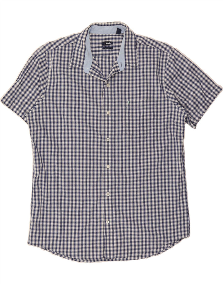 IZOD Mens Short Sleeve Shirt Large Navy Blue Check Cotton Vintage Izod and Second-Hand Izod from Messina Hembry 