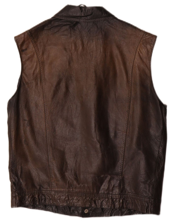 Vintage Mens Leather Gilet UK 38 Medium Black