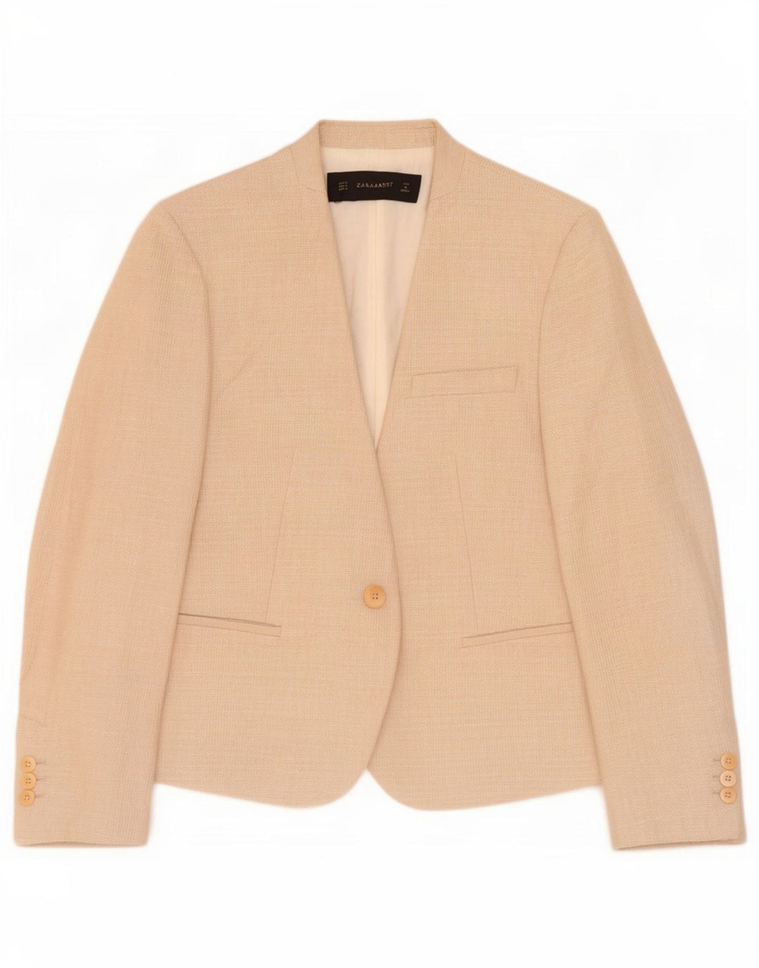 Zara Womens 1 Button Blazer Jacket UK 12 Medium Beige