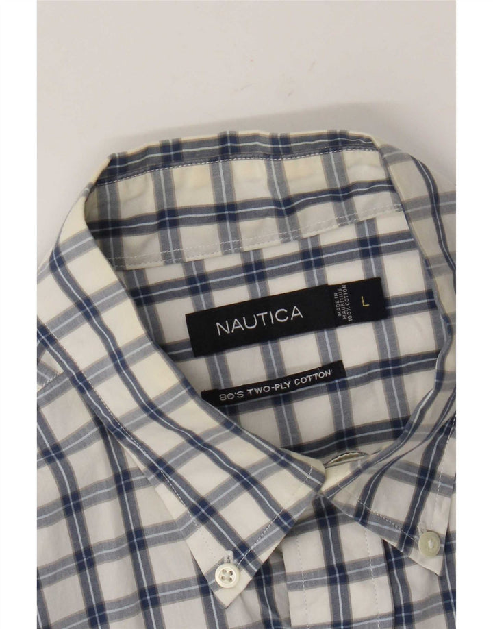 Nautica Mens Shirt Large White Check Cotton