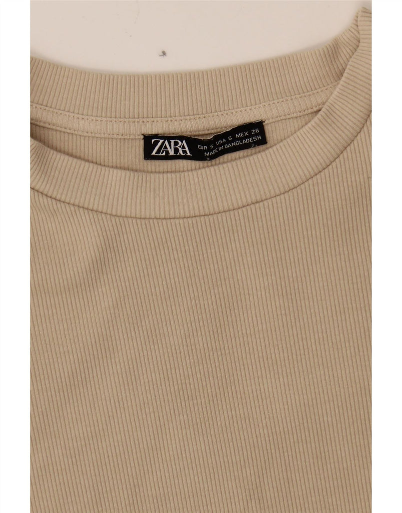 ZARA Womens Crop T-Shirt Top UK 8 Small Beige Vintage Zara and Second-Hand Zara from Messina Hembry 