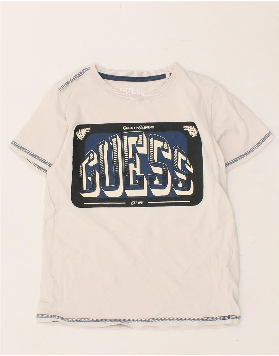 GUESS Boys Graphic T-Shirt Top 7-8 Years Off White Cotton Vintage Guess and Second-Hand Guess from Messina Hembry 