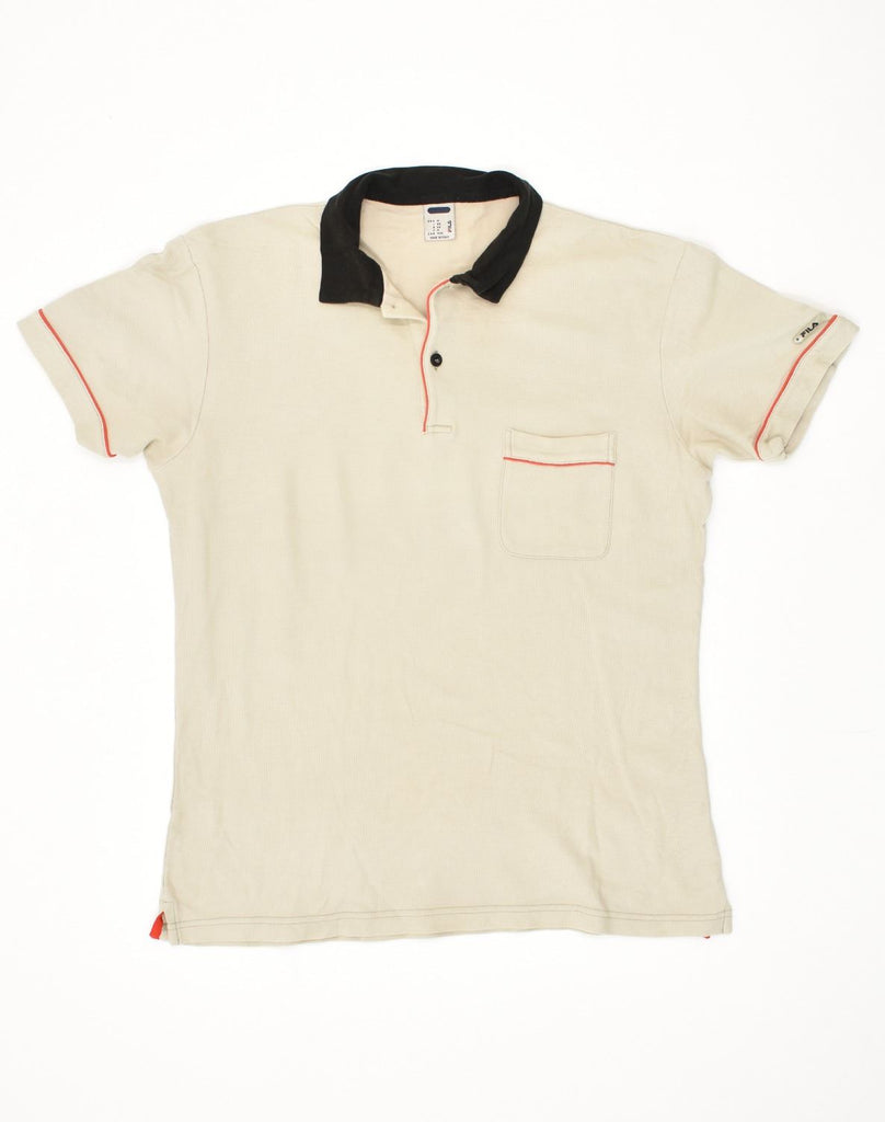 FILA Mens Polo Shirt IT 50 Medium Beige Cotton | Vintage Fila | Thrift | Second-Hand Fila | Used Clothing | Messina Hembry 