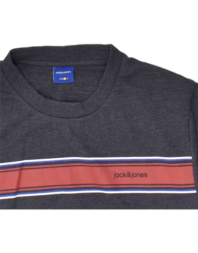 JACK & JONES Mens Graphic Sweatshirt Jumper Large Navy Blue Cotton | Vintage Jack & Jones | Thrift | Second-Hand Jack & Jones | Used Clothing | Messina Hembry 