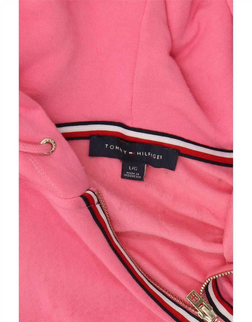 TOMMY HILFIGER Womens Oversized Zip Hoodie Sweater UK 16 Large Pink Vintage Tommy Hilfiger and Second-Hand Tommy Hilfiger from Messina Hembry 