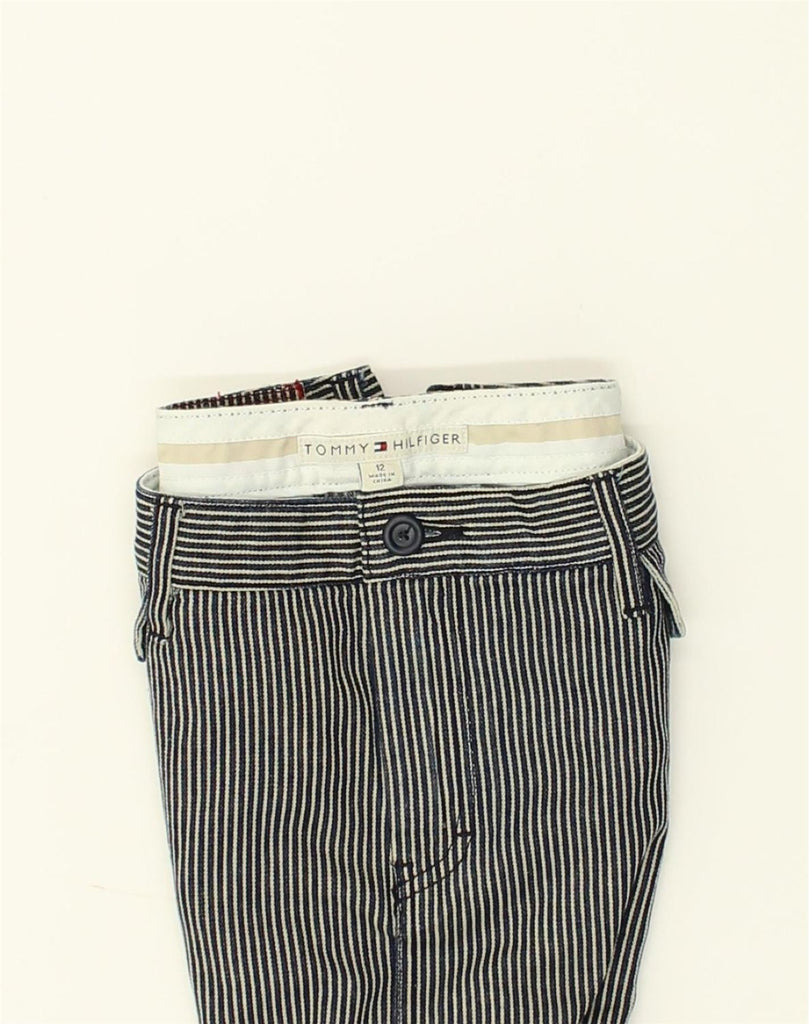 TOMMY HILFIGER Womens Straight Skirt US 12 Large W34 Navy Blue Pinstripe | Vintage Tommy Hilfiger | Thrift | Second-Hand Tommy Hilfiger | Used Clothing | Messina Hembry 