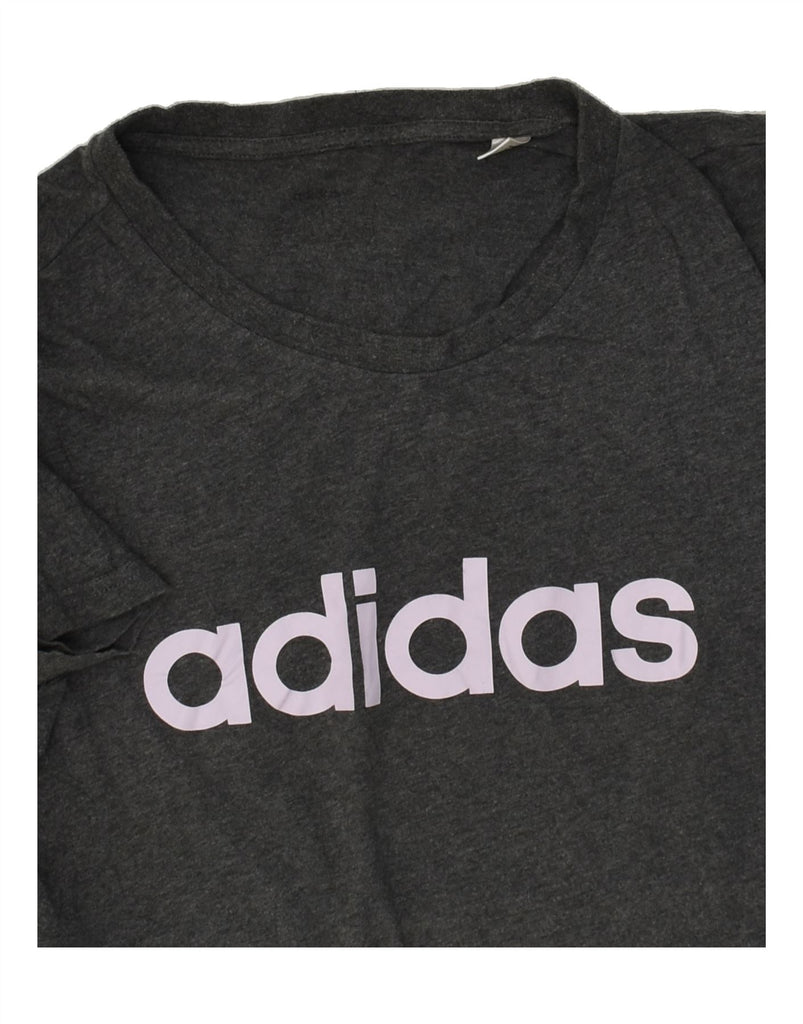 ADIDAS Womens Graphic T-Shirt Top UK 14 Medium Grey Cotton | Vintage Adidas | Thrift | Second-Hand Adidas | Used Clothing | Messina Hembry 