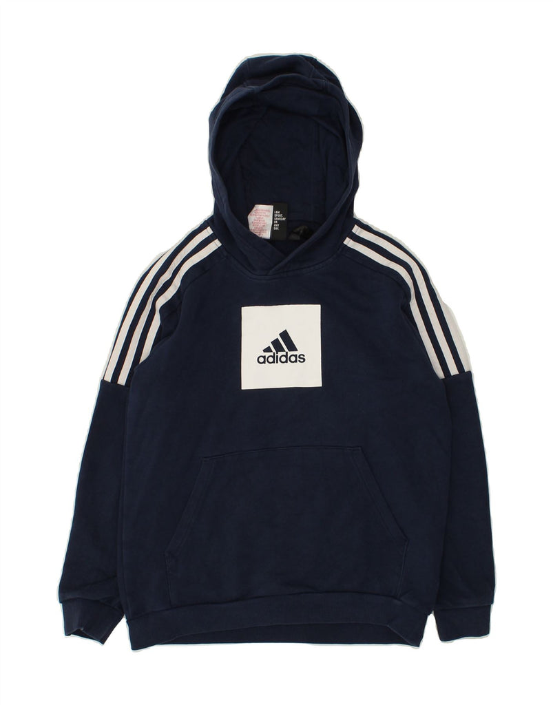 ADIDAS Boys Graphic Hoodie Jumper 11-12 Years Navy Blue Cotton | Vintage Adidas | Thrift | Second-Hand Adidas | Used Clothing | Messina Hembry 