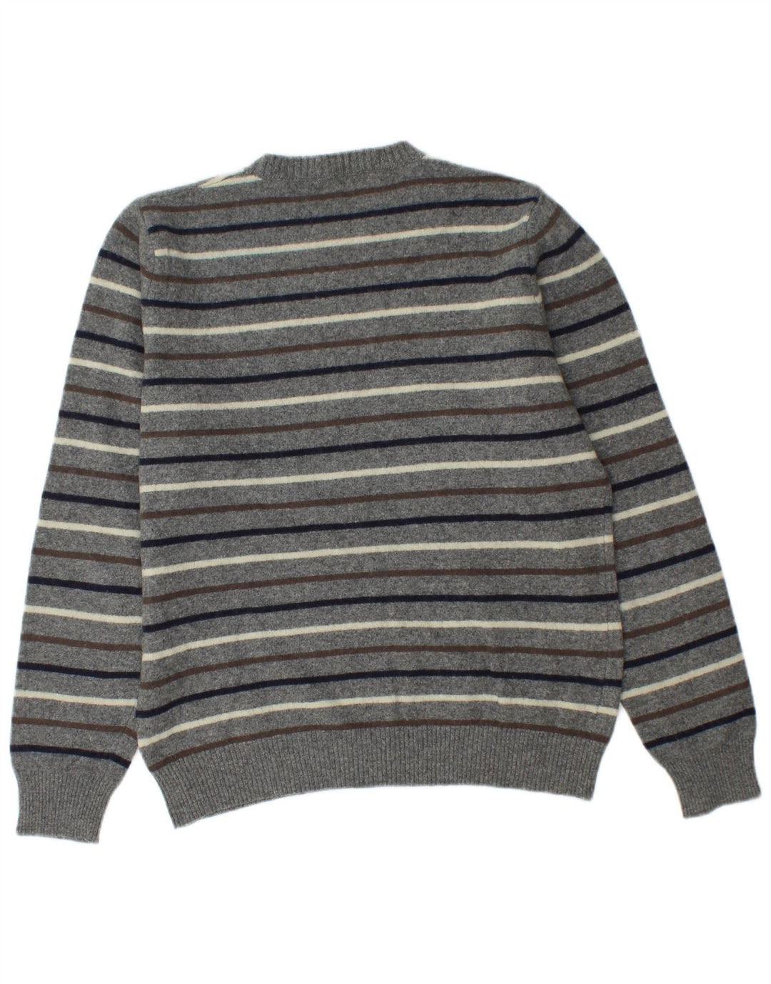 Benetton Mens Crew Neck Jumper Sweater Medium Grey Striped
