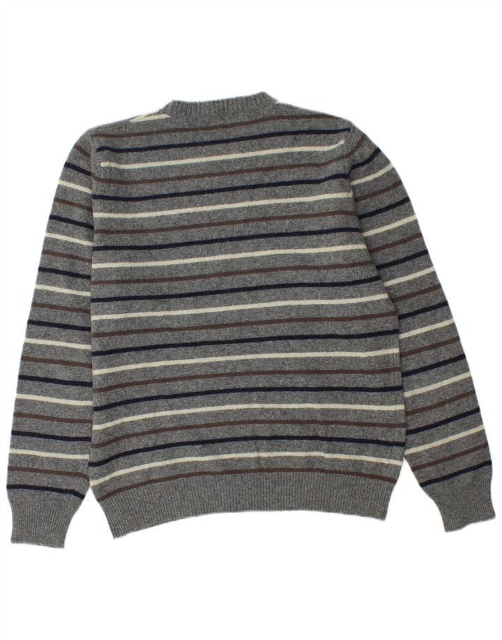 Benetton Mens Crew Neck Jumper Sweater Medium Grey Striped