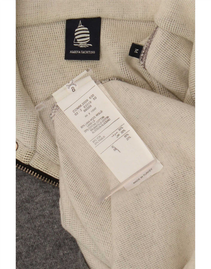 Marina Yachting Mens Graphic Button Neck Jumper Sweater Medium Grey Flecked