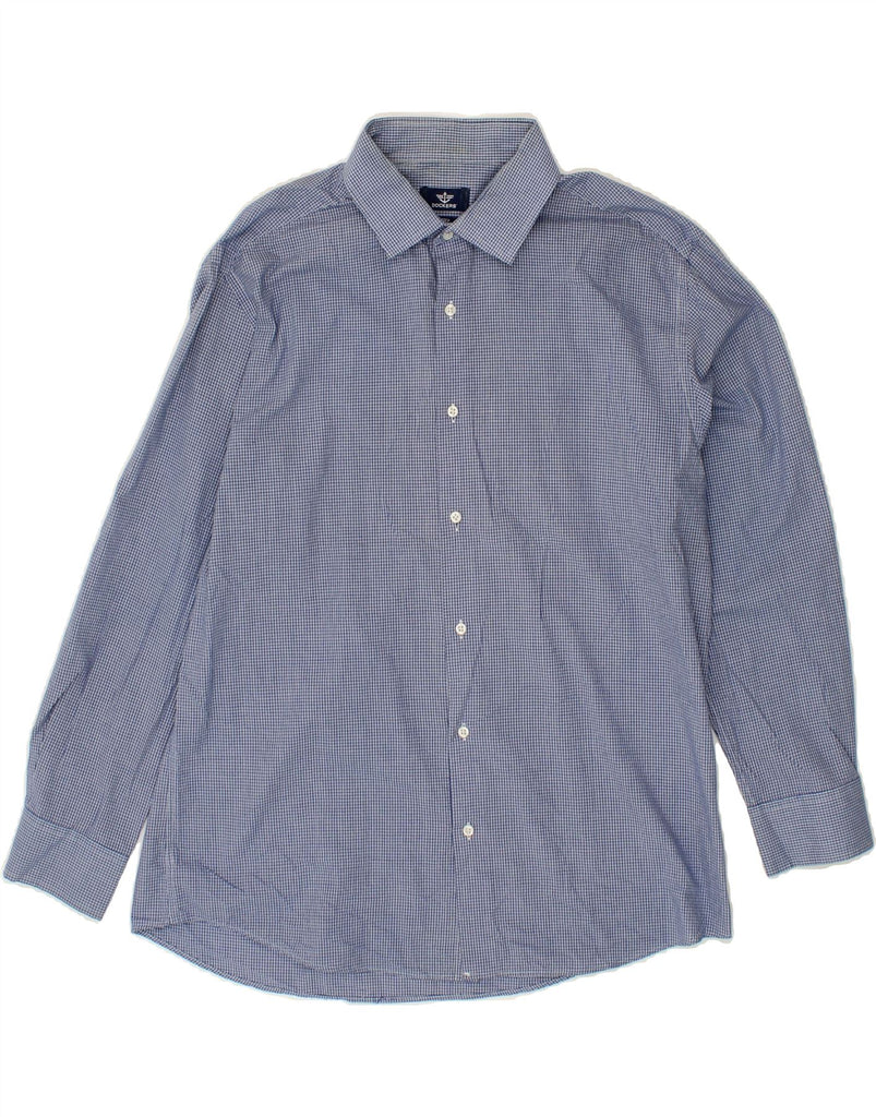 DOCKERS Mens Fitted Shirt Size 16 16 1/2 Large Navy Blue Check Cotton Vintage Dockers and Second-Hand Dockers from Messina Hembry 