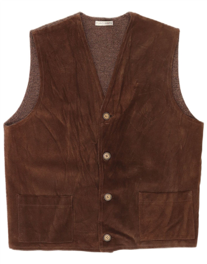 Flavio Castellani Mens Waistcoat IT 50 Medium Brown Virgin Wool