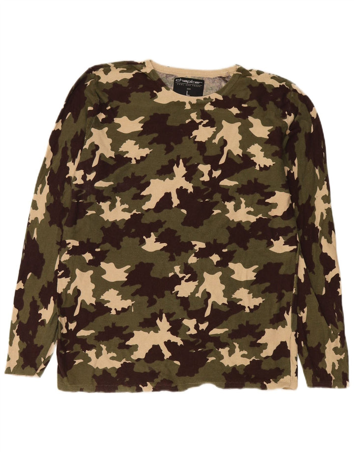 Chapter Mens Boat Neck Jumper Sweater Large Khaki Camouflage Cotton