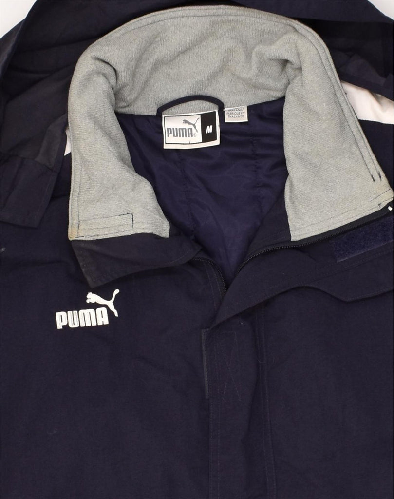 PUMA Mens Loose Fit Hooded Raincoat UK 38 Medium Navy Blue Nylon | Vintage Puma | Thrift | Second-Hand Puma | Used Clothing | Messina Hembry 