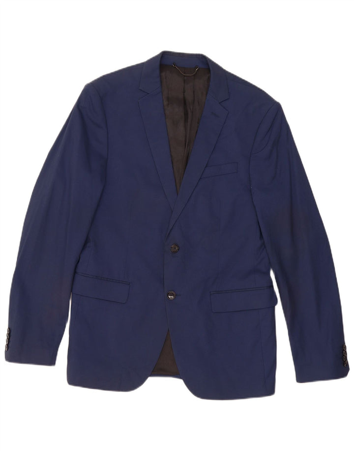 Zara Mens 2 Button Blazer Jacket EU 50 Medium Navy Blue Cotton
