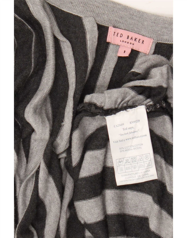 Ted Baker Womens Longline Cardigan Sweater Size 1 XS Grey Striped