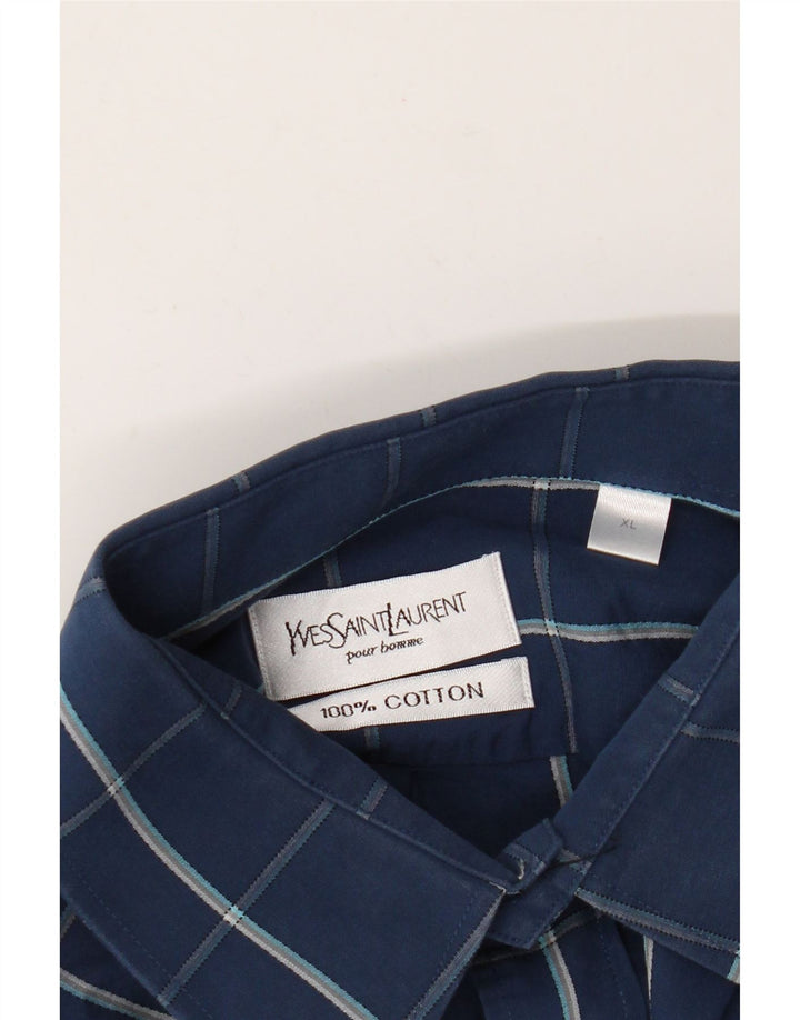 Yves Saint Laurent Mens Shirt XL Blue Check Cotton