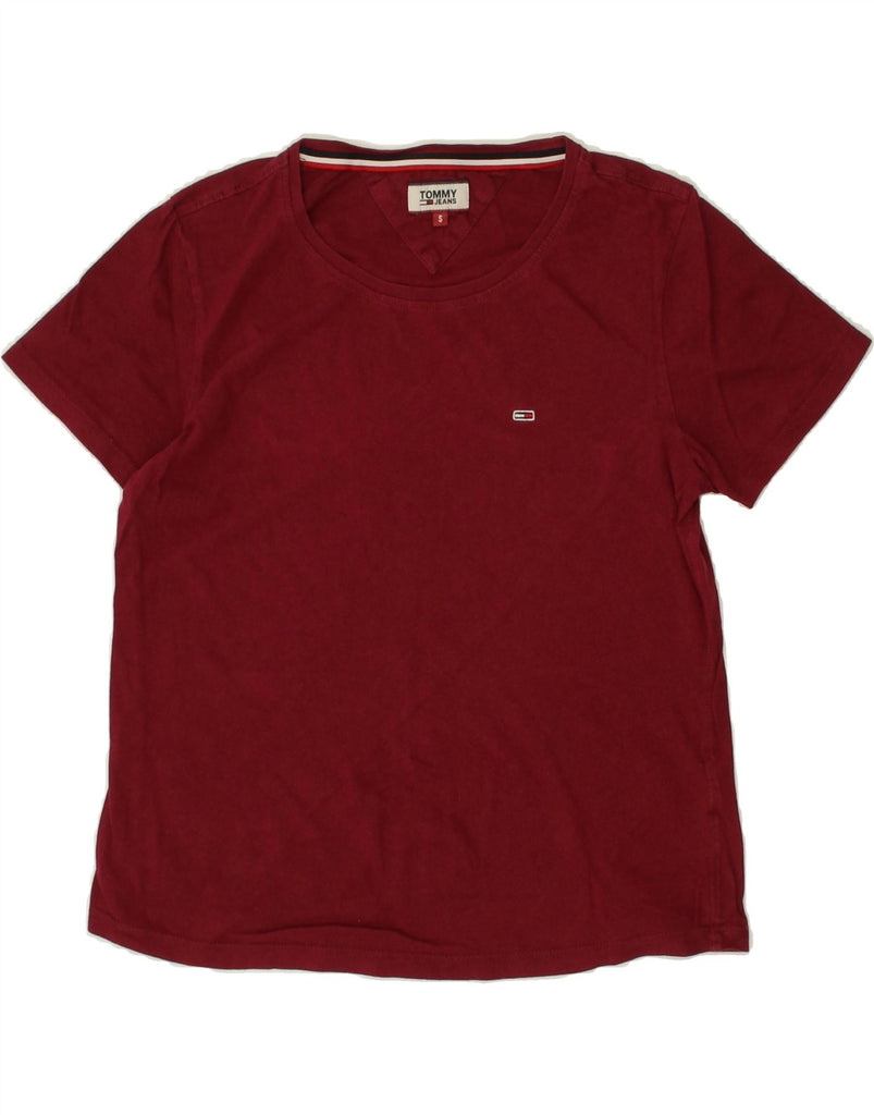 TOMMY HILFIGER Womens T-Shirt Top UK 10 Small Maroon Vintage Tommy Hilfiger and Second-Hand Tommy Hilfiger from Messina Hembry 