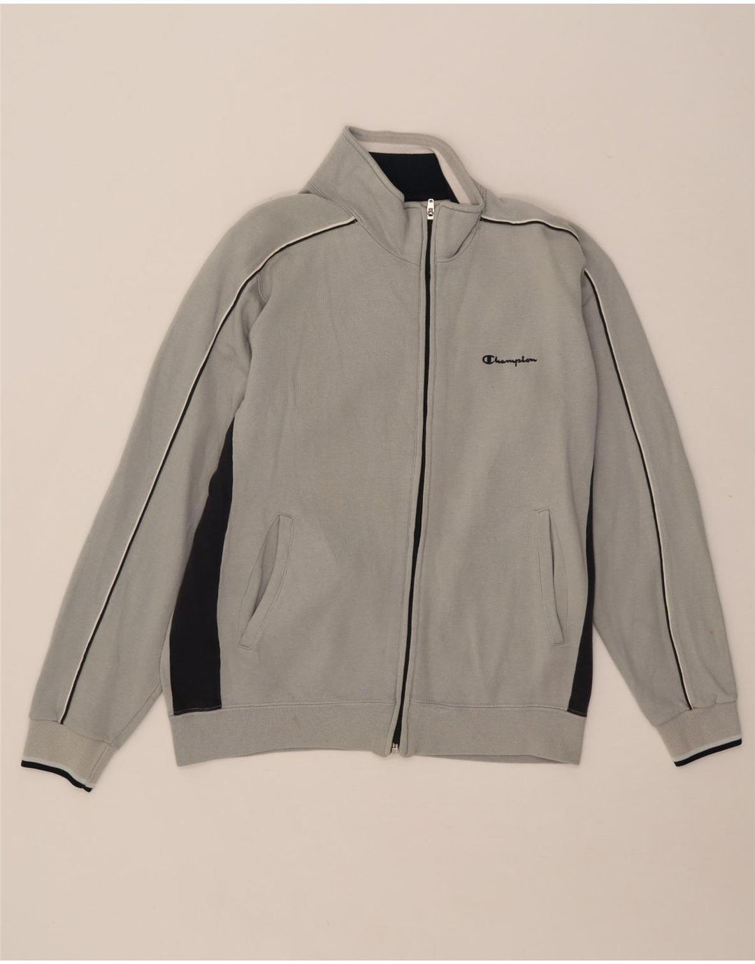 CHAMPION Mens Tracksuit Top Jacket Small Grey Colourblock Cotton