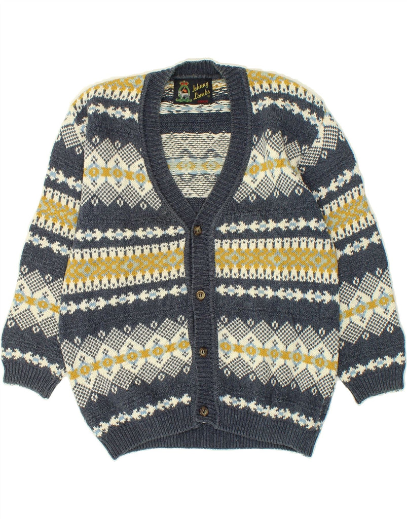 JOHNNY LAMBS Boys Cardigan Sweater 9-10 Years Grey Fair Isle Cotton | Vintage Johnny Lambs | Thrift | Second-Hand Johnny Lambs | Used Clothing | Messina Hembry 