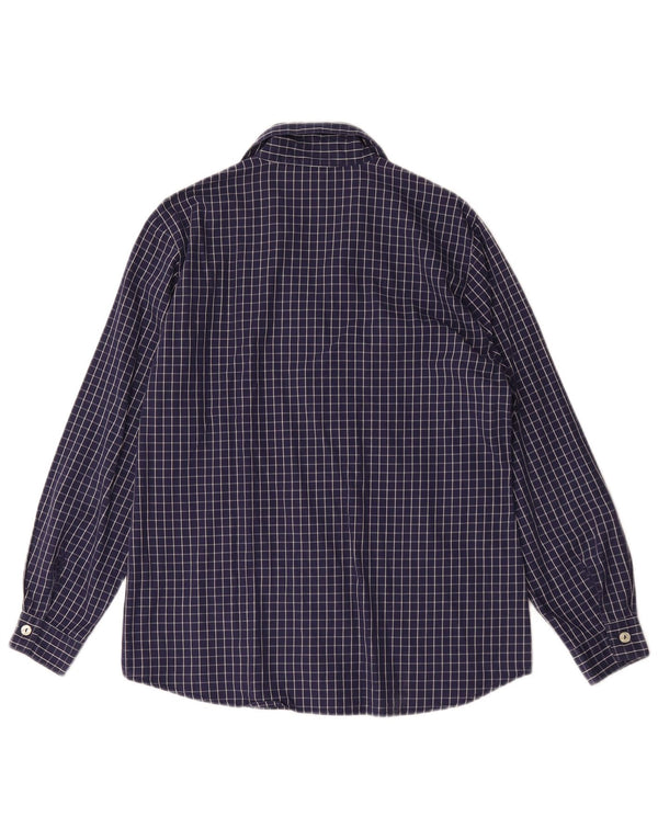 Benetton Womens Shirt IT 44 Medium Navy Blue Check Cotton
