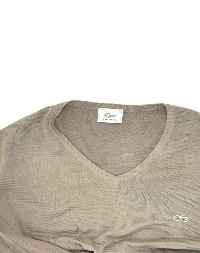 LACOSTE Mens V-Neck Jumper Sweater Size 4 Medium Grey Cotton | Vintage Lacoste | Thrift | Second-Hand Lacoste | Used Clothing | Messina Hembry 