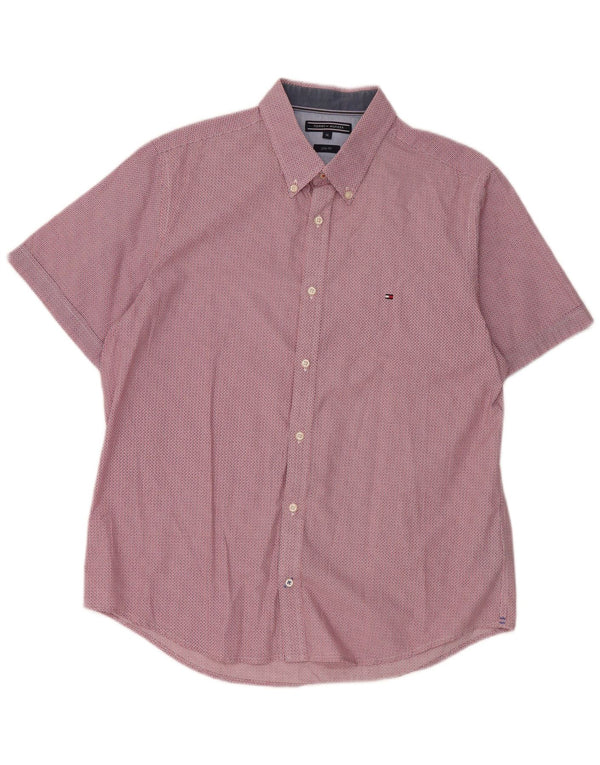 Tommy Hilfiger Mens Short Sleeve Slim Fit Shirt XL Red Geometric Cotton