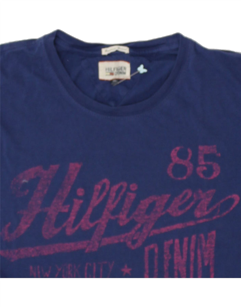 TOMMY HILFIGER Mens Graphic T-Shirt Top XL Navy Blue Cotton | Vintage Tommy Hilfiger | Thrift | Second-Hand Tommy Hilfiger | Used Clothing | Messina Hembry 