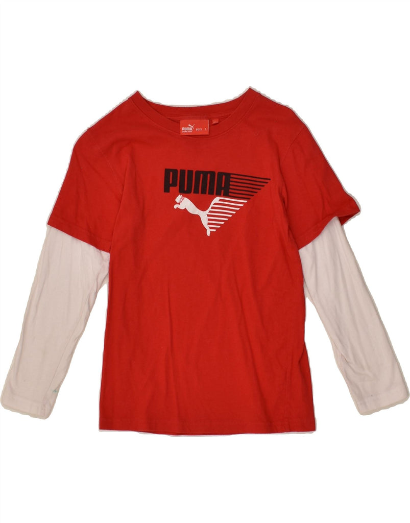 PUMA Boys Graphic Top Long Sleeve 6-7 Years Red Colourblock Cotton | Vintage Puma | Thrift | Second-Hand Puma | Used Clothing | Messina Hembry 