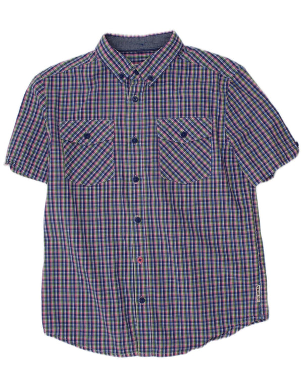 BEN SHERMAN Boys Short Sleeve Shirt 10-11 Years Blue Gingham Cotton