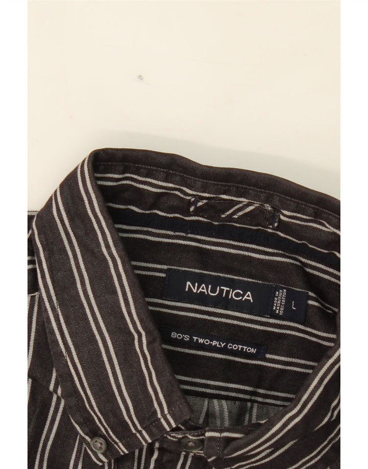 NAUTICA Mens Shirt Large Grey Striped Cotton Vintage Nautica and Second-Hand Nautica from Messina Hembry 