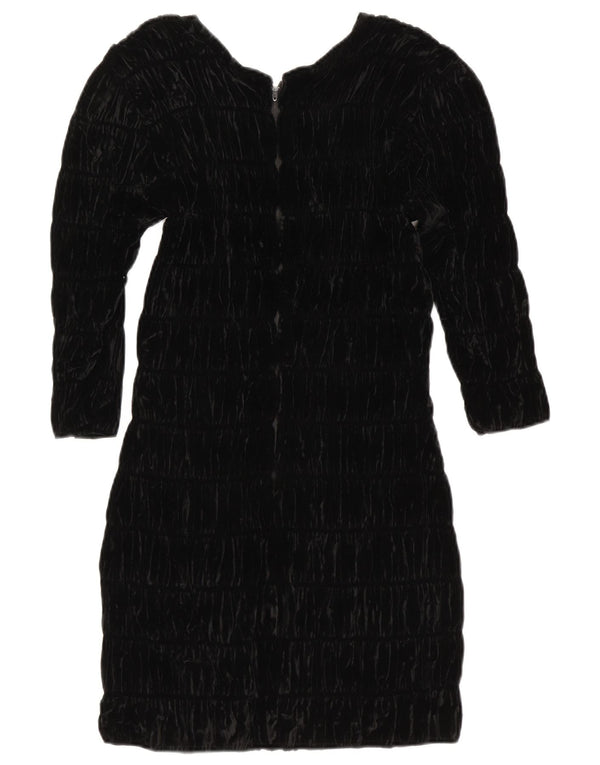 Vintage Womens Long Sleeve Velvet Sheath Dress UK 8 Small Black