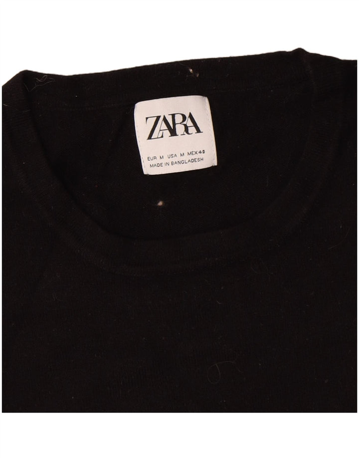 Zara Mens Crew Neck Jumper Sweater Medium Black Viscose