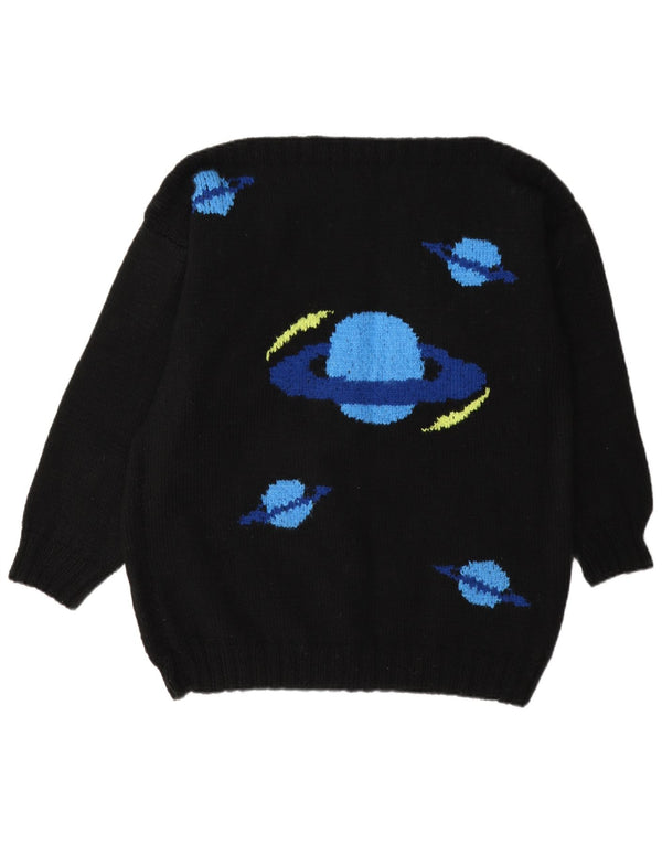 Vintage Womens Boat Neck Jumper Sweater UK 14 Large Black Geometric