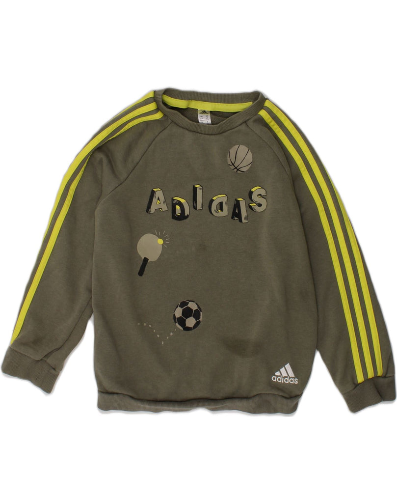 ADIDAS Boys Graphic Sweatshirt Jumper 3-4 Years Khaki Cotton | Vintage Adidas | Thrift | Second-Hand Adidas | Used Clothing | Messina Hembry 