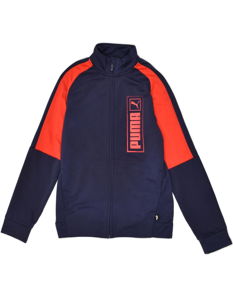 PUMA Boys Graphic Tracksuit Top Jacket 11-12 Years Navy Blue Colourblock | Vintage Puma | Thrift | Second-Hand Puma | Used Clothing | Messina Hembry 