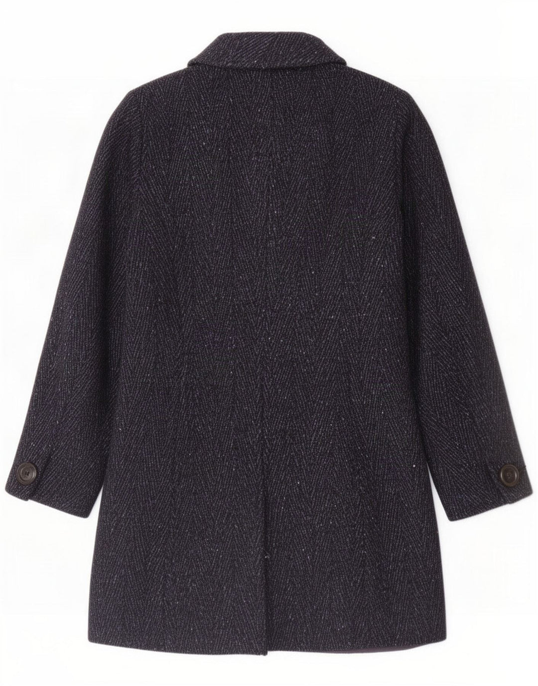 Intrend Womens 4 Button Overcoat UK 12 Medium Navy Blue Chevron Virgin Wool