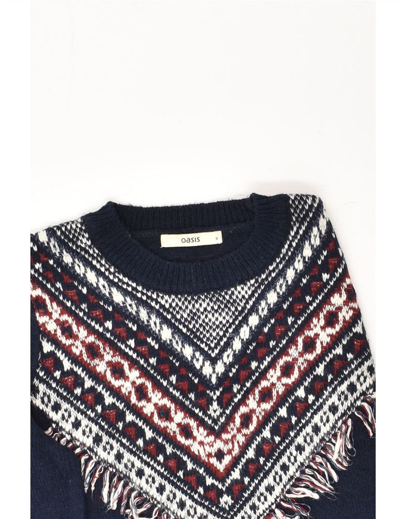 OASIS Womens Boat Neck Jumper Sweater UK 10 Small Navy Blue Fair Isle | Vintage Oasis | Thrift | Second-Hand Oasis | Used Clothing | Messina Hembry 