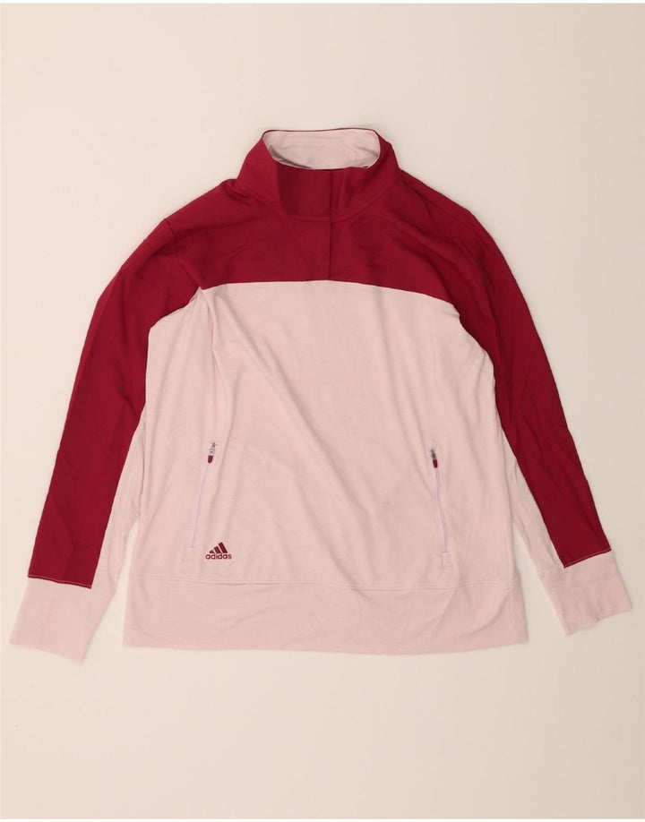 ADIDAS Womens Button Neck Sweatshirt Jumper UK 16 Large Pink Colourblock Vintage Adidas and Second-Hand Adidas from Messina Hembry 