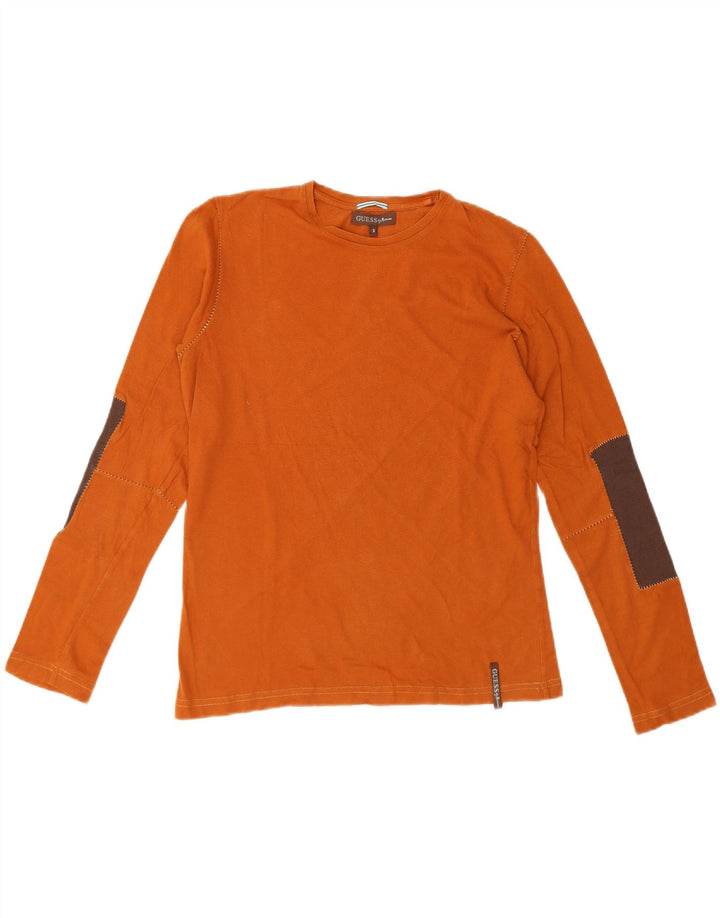 Guess By Marciano Mens Top Long Sleeve Small Orange Colourblock