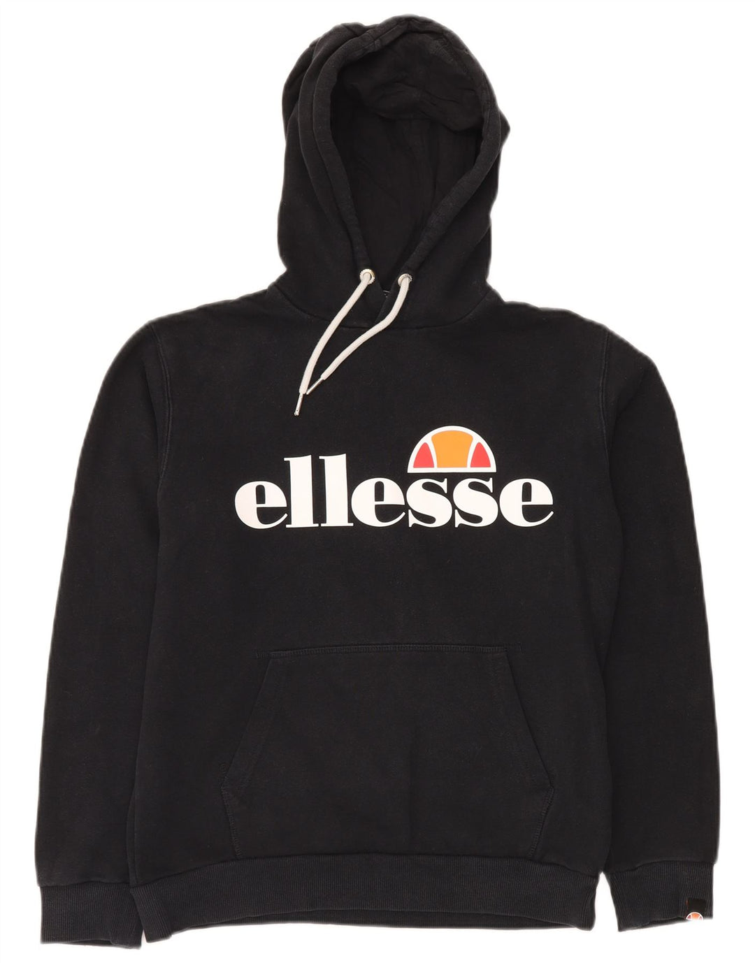 ELLESSE Womens Oversized Graphic Hoodie Jumper UK 8 Small Black Cotton