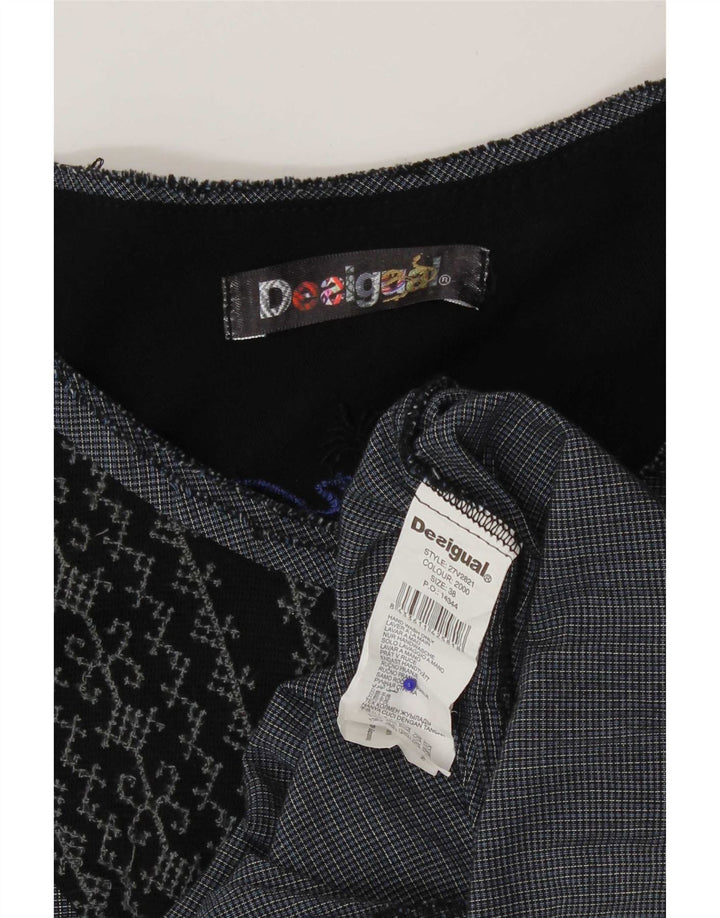 Desigual Womens Drop Waist Dress EU 38 Medium Navy Blue Patchwork